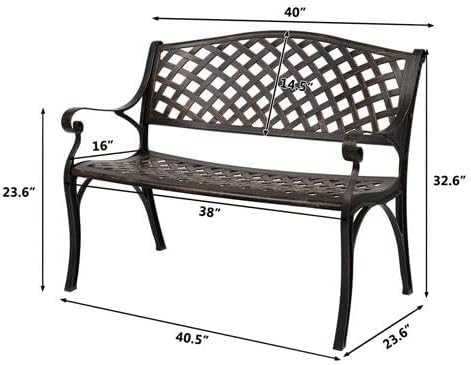40.5" Outdoor Garden Bench, Patio Furniture Cast Aluminum Bench with Mesh Backrest - Photo 3