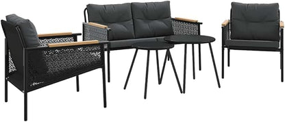 5-Piece Balcony Furniture Set Black, Modern Outdoor Patio Furniture with Powder-Coated Steel Frame & Comfy Cushions, Space-Saving Design for Small Balcony, Garden, or Terrace