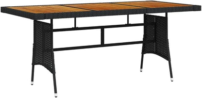 vidaXL Poly Rattan Patio Table - Elegant Black Outdoor Table with Solid Acacia Wood Top and Powder-Coated Steel Frame for Garden & Alfresco Dining