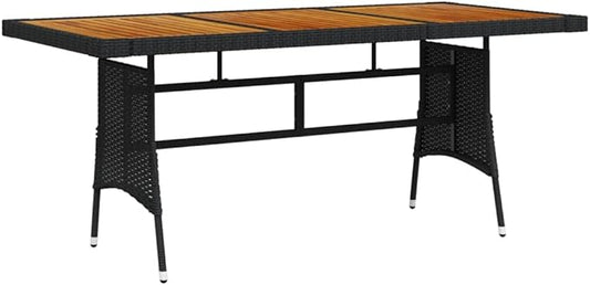 vidaXL Poly Rattan Patio Table - Elegant Black Outdoor Table with Solid Acacia Wood Top and Powder-Coated Steel Frame for Garden & Alfresco Dining