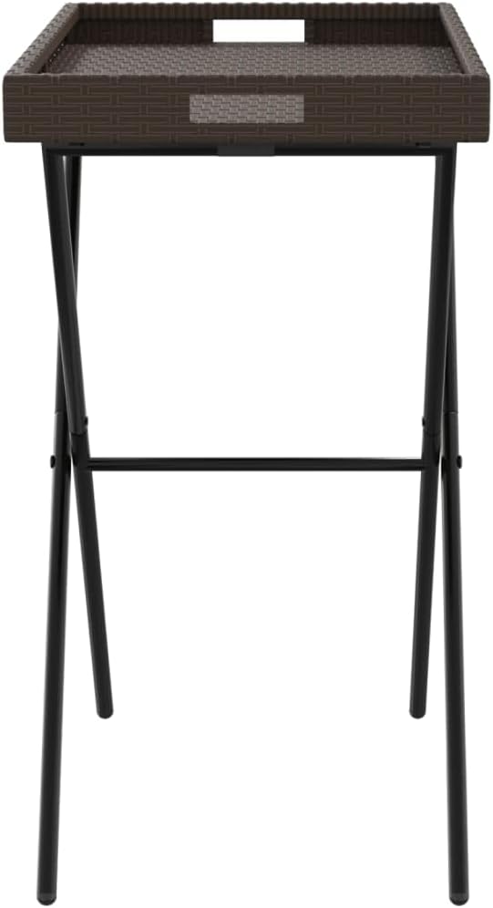 Folding Tray Table, Outdoor coffee table Outdoor Dining Table Outdoor side table Patio table Patio Bistro Accent Table Suitable for Garden Patio Backyard Deck Brown 25.6"x15.7"x29.5" Poly Rattan