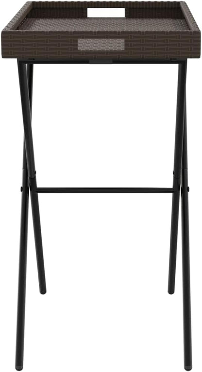 Folding Tray Table, Outdoor coffee table Outdoor Dining Table Outdoor side table Patio table Patio Bistro Accent Table Suitable for Garden Patio Backyard Deck Brown 25.6"x15.7"x29.5" Poly Rattan