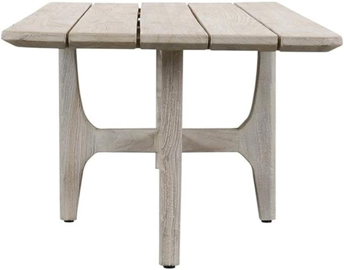 Pemberly Row Rectangle Teak Wood Outdoor Coffee Table, 55" W x 24" D x 17" H, Matte Gray Finish, Hand-Finished with Two-Sided Tapered Legs, Durable Patio and Garden Furniture with Plastic Floor