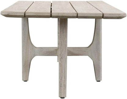 Pemberly Row Rectangle Teak Wood Outdoor Coffee Table, 55" W x 24" D x 17" H, Matte Gray Finish, Hand-Finished with Two-Sided Tapered Legs, Durable Patio and Garden Furniture with Plastic Floor