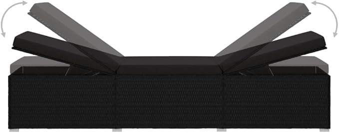 Sun Lounger with Cushion and Tea Table,Lounge Chair,Pool Chairs,Outdoor Chaise,Pool Furniture,Weather-Resistant,Easy to Maintain,Both Sides of Sunlounger Adjustable, Poly Rattan Black