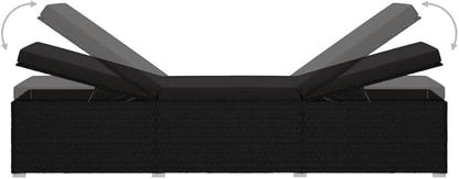 Sun Lounger with Cushion and Tea Table,Lounge Chair,Pool Chairs,Outdoor Chaise,Pool Furniture,Weather-Resistant,Easy to Maintain,Both Sides of Sunlounger Adjustable, Poly Rattan Black