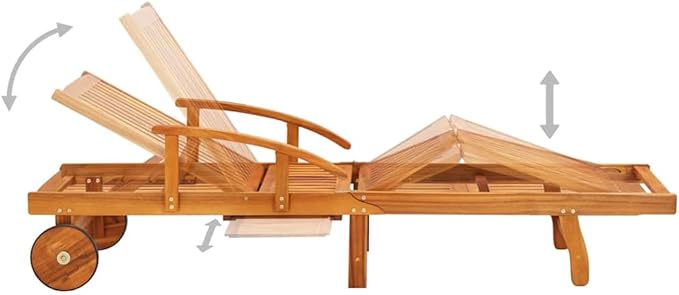 2-Pack Large Brown Acacia Wood Outdoor Chaise Lounge with Wheels - Photo 5