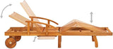 2-Pack Large Brown Acacia Wood Outdoor Chaise Lounge with Wheels - Photo 5