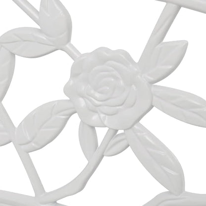 Traditional Cast Aluminum and Cast Iron Garden Bench with Decorative Inlays, White Finish for Patio and Park Seating, Sturdy Outdoor Bench for Two Persons, Easy to Maintain