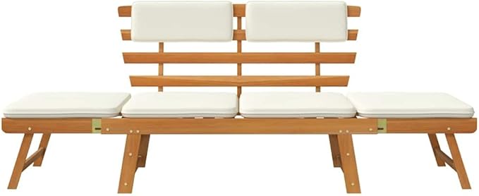 Garden Bench Deck Bench Patio Bench with Cushions 2-in-1 74.8" Solid Acacia Wood - Photo 4