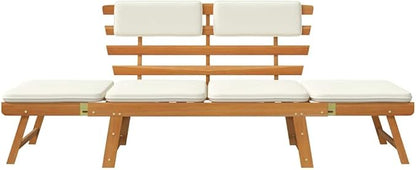 Garden Bench Deck Bench Patio Bench with Cushions 2-in-1 74.8" Solid Acacia Wood