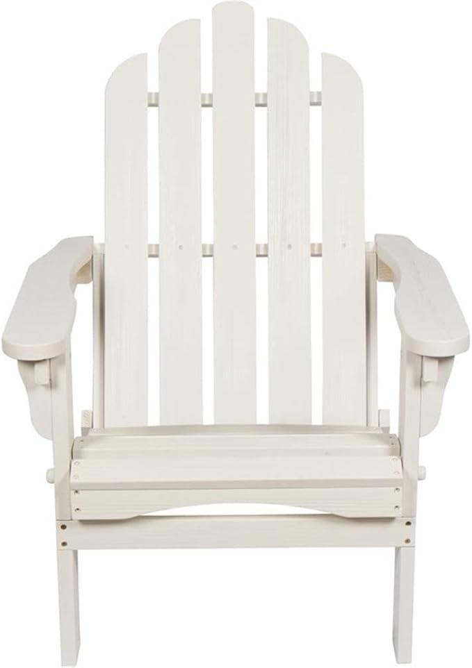 Pemberly Row Folding Adirondack Chair, Cedar Wood, White Finish, 37" H x 28" W x 29.5" D, Kiln-Dried Moisture-Resistant Material, Ergonomic Design, Outdoor Patio or Porch Seating