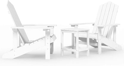 Adirondack Chairs and Table Set HDPE White Outdoor Patio Furniture for Garden Terrace with Weather-Resistant Low-Maintenance Design