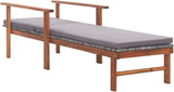 78.7" Grey Outdoor Chaise Lounge Sun Lounger with Adjustable Backrest, Acacia Wood Frame & Removable Cushion - Photo 4