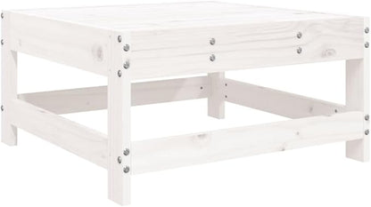 White Outdoor Ottoman 24.4 x 24.4 x 12.6 in Solid Pine Wood Weather-Resistant Patio Stool Doubles as Coffee Table for Garden, Balcony and Backyard