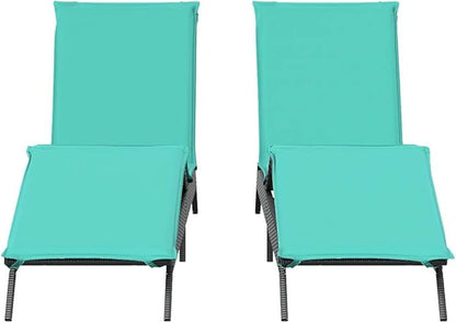 Patio Sun Lounger Set of 2, Adjustable Outdoor Chaise Lounge Chair with Removable Cushion, Waterproof Black Poly Rattan Furniture for Garden, Poolside, Backyard Relaxation