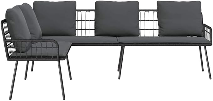 3-Seat L-Shape Outdoor Sofa, Gray PE Rattan Patio Couch with Bench Cushion, 90.9 x 68.1 inch Metal Frame, Modern Low-Profile Design for Garden, Deck, Balcony