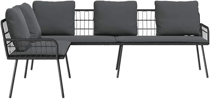 3-Seat L-Shape Outdoor Sofa, Gray PE Rattan Patio Couch with Bench Cushion, 90.9 x 68.1 inch Metal Frame, Modern Low-Profile Design for Garden, Deck, Balcony