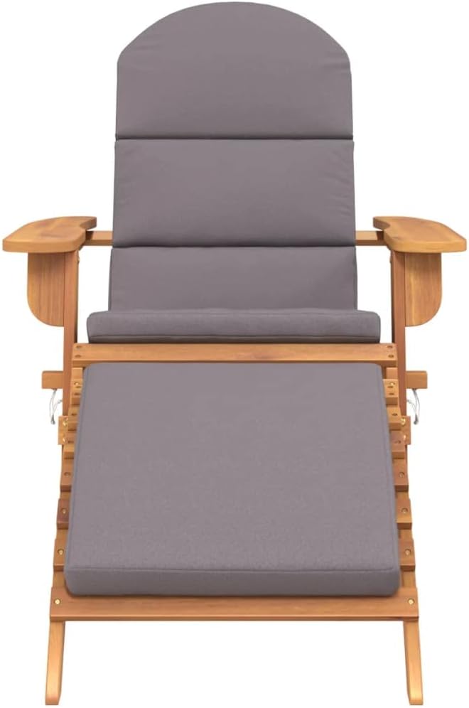 Adirondack Patio Chair with Footrest Solid Wood Acacia Outdoor Lounge Chair Foldable Design with Cushions for Backyard - Photo 4