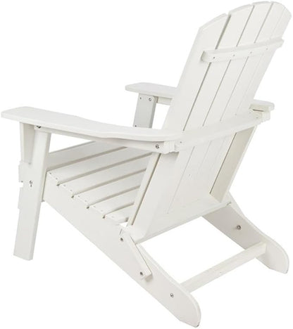 Pemberly Row All-Weather Resin Folding Adirondack Chair, 37" H x 29" W x 32" D, White Finish, Scratch and UV Resistant, Durable Patio or Porch Seating for Outdoor or Indoor Use
