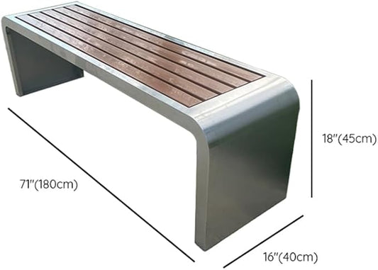 LITFAD Outdoor Indoor Bench Stainless Steel Metal Park Bench with Waterproof Brown Wood Seating Modern Garden Bench for Patio, Lawn, Yard, Porch - Type B 71" L x 16" W x 18" H