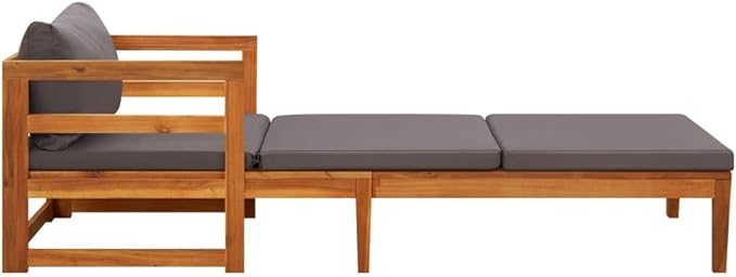 Sun Lounger with Dark Gray Cushions Solid Acacia Wood Outdoor Chairs Furniture Outdoor Patio Furniture Set Suitable for - Photo 4