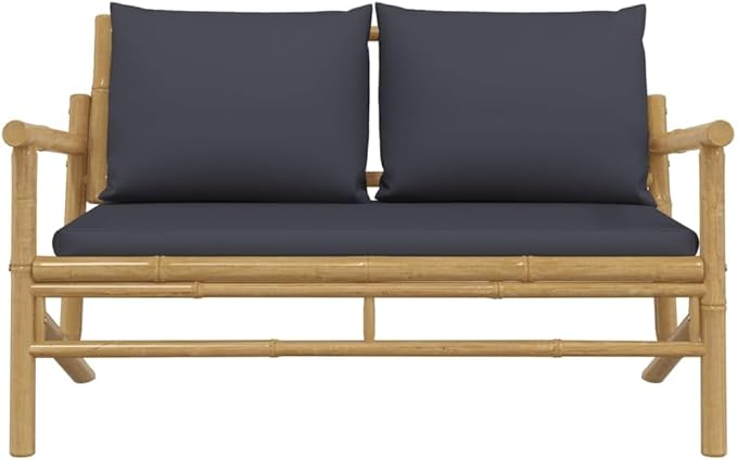 Outdoor Combination Sofa Terrace Furniture Set Garden Bench Natural Bamboo, Dark Grey Bamboo, Polyester 2 Seater - Photo 3