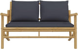 Bamboo Outdoor Loveseat 29.5x45.3x29.1, 485 lbs, Dark Grey Cushions, Removable Zipper Pads, Wipe Clean, Balcony Garden - Photo 2