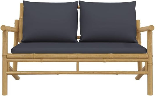 Bamboo Outdoor Loveseat 29.5x45.3x29.1, 485 lbs, Dark Grey Cushions, Removable Zipper Pads, Wipe Clean, Balcony Garden