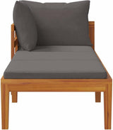 Acacia Wood Outdoor Chaise Lounge 292×73×23 cm, Dark Gray Patio Recliner with Cushion, Poolside/Terrace - Photo 4