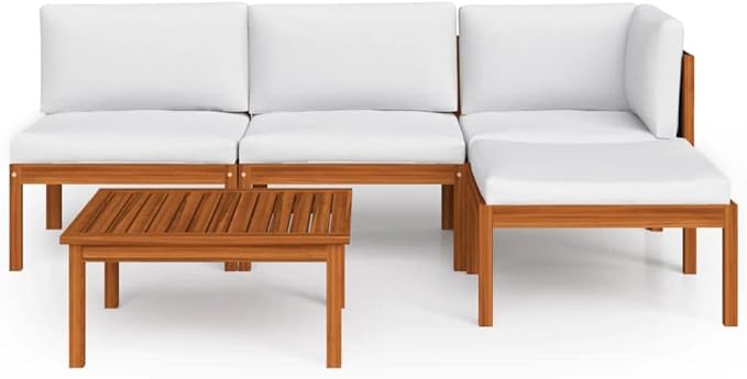 5 Piece Acacia Wood Garden Lounge Set with Cushions, Rustic Outdoor Patio Furniture for Relaxing - Photo 3
