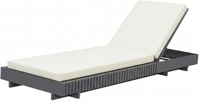 Christopher Knight Home Habery Acacia Wood Chaise Lounge Chair Outdoor with Cushion, Solid Wood Patio Chaise Lounge, Poolside Sun Lounger, Adjustable Backrest Sunbathing Chair, Gray+Cream