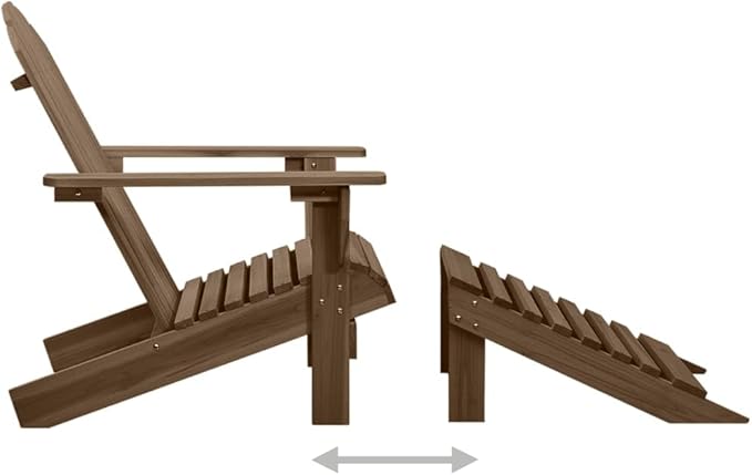 Adirondack Chair with Ottoman and Table Solid Fir Wood Brown Patio Furniture Set for Outdoor Garden Balcony Porch - Photo 7