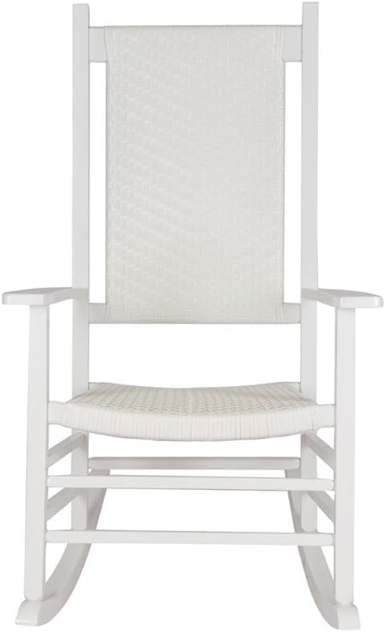 Pemberly Row Traditional Hardwood Patio Porch Rocker, White Finish, 45.25" H x 27" W x 34" D, Ergonomic High Back, Durable Kiln-Dried Wood, Outdoor/Indoor Seating for Porch, Patio, or Garden