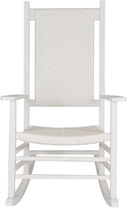 Pemberly Row Traditional Hardwood Patio Porch Rocker, White Finish, 45.25" H x 27" W x 34" D, Ergonomic High Back, Durable Kiln-Dried Wood, Outdoor/Indoor Seating for Porch, Patio, or Garden