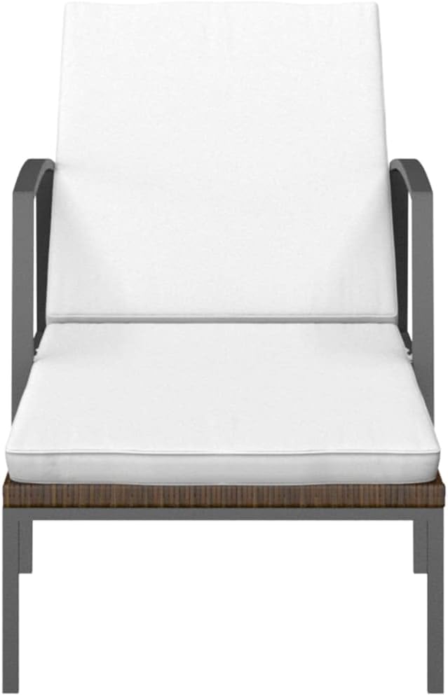 Poly Rattan Chaise Lounge in Brown and Cream White, 23.6"x76.8"x37.4" Adjustable Back Recliner with Cushions, Modern Poolside Sun Lounger for Patio, Garden, Deck and Balcony