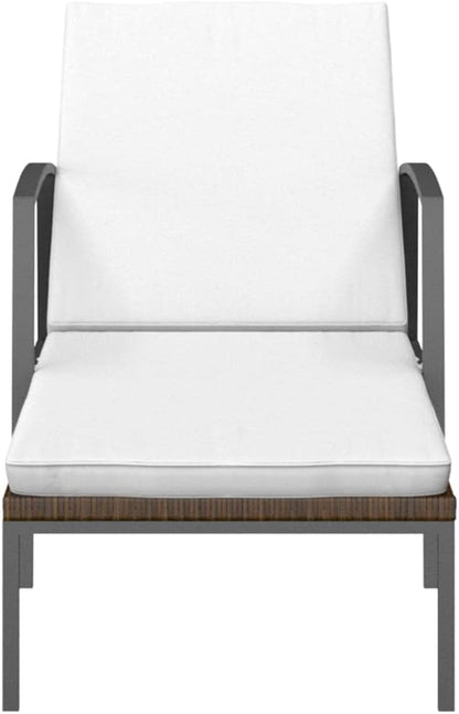 Brown Poly Rattan Sun Lounger Outdoor Adjustable Backrest 23.6"x76.8"x37.4" All-Weather Chaise with Cushions for Garden Patio Poolside