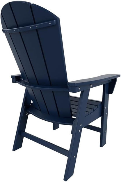 Costaelm Outdoor Adirondack Chair, HDPE Patio Balcony Chairs, Portside Seashell Nautical Curveback Adirondack Chair and Fire Pit Chairs, Navy Blue