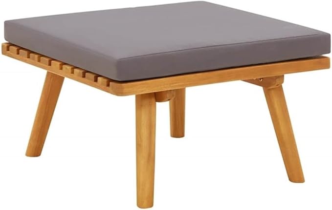 BOWERY HILL Solid Acacia Wood Garden Footstool, Natural Wood with Dark Grey Weather-Resistant Cushion - Photo 5
