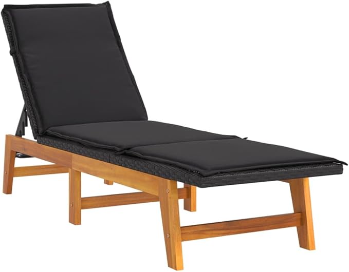 Sun Loungers with Cushions 2 pcs Poly Rattan and Solid Wood Acacia, Patio Loungers, Relaxation Chairs, Pool Loungers - Photo 3