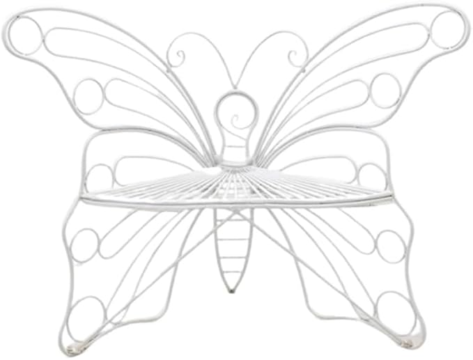 Outdoor Butterfly Wrought Iron Chair, Outdoor Benches Weatherproof, Decorative Metal Garden Bench for Patio, Balcony, Porch or Yard(White)