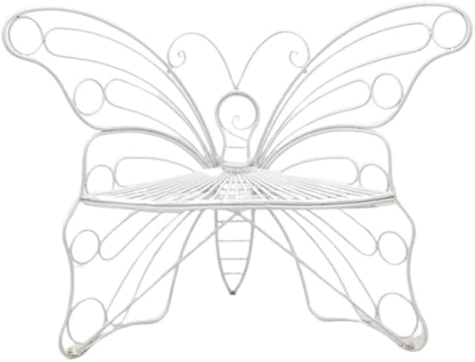 Outdoor Butterfly Wrought Iron Chair, Outdoor Benches Weatherproof, Decorative Metal Garden Bench for Patio, Balcony, Porch or Yard(White)