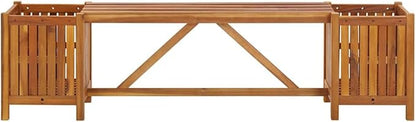 Garden Bench Light Brown Solid Acacia Wood with Integrated Planters, Durable Outdoor Seating for Patio, Rustic Aesthetic, Weather Resistant, Spacious for Two Persons,