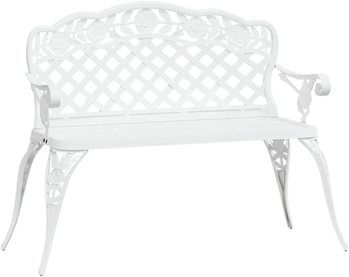 Garden Bench Deck Bench Patio Bench 42.5" Cast Aluminum White