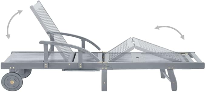 Acacia Wood Outdoor Chaise Lounge with Wheels, Grey Wash Adjustable Patio Recliner for Garden, Poolside, Balcony - Photo 8
