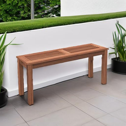 RELAX4LIFE Wooden Outdoor Bench - Patio Bench with Slatted Seat, Weather Resistant Solid Wood Frame, Garden Bench, 2 Seater Park Bench for Deck, Poolside, Balcony, Porch, Lawn, Outside Bench (1)