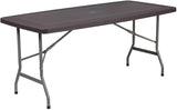 Flash Furniture Elon 5.62-Foot Brown Rattan Indoor-Outdoor Plastic Folding Table with Umbrella Hole - Photo 4