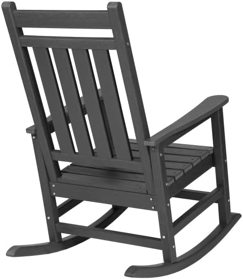 Outdoor Rocking Chair Set with Side Table, 3-Piece Rocking Chair Set with Wood-Texture,All Weather-Resistant,Black (Gray + Plastic)