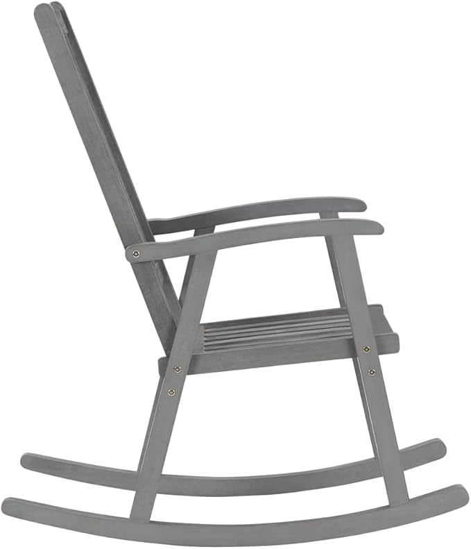 Outdoor Rocking Chair with Anthracite Cushions, Solid Acacia Wood Vintage Rocker with High Backrest for Patio, Porch - Photo 5