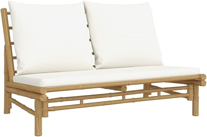 vidaXL - Set of 2 Durable Bamboo Patio Chairs with Cream White Cushions, Comfortable Outdoor Furniture, Natural Finish - Photo 1